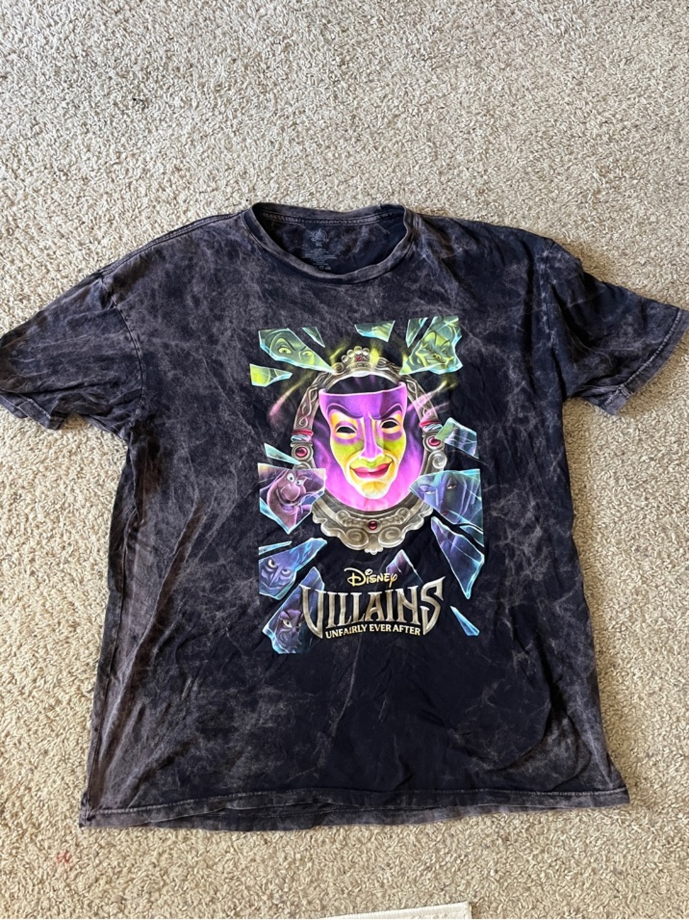 Disney Black Acid-Wash Villains Mirror Tee with Neon Accents